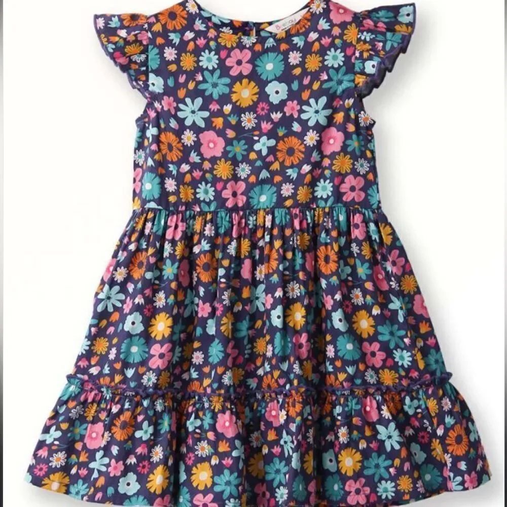 Beebay Girls Floral Print Flutter Sleeves & Flare Dress Made in India